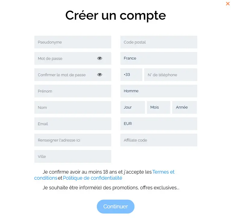 Proceso de registro Betsala Casino